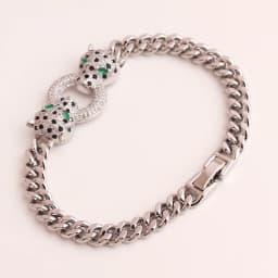 Classic Leopard Design Green Eye Hip Hop Cuban Chain Bracelet Black Cubic Zirconia Bracelet Party Jewelry Accessories