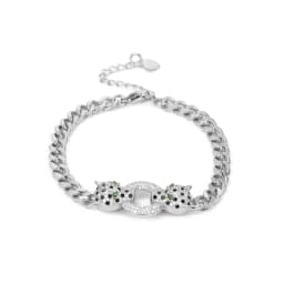 Classic Leopard Design Green Eye Hip Hop Cuban Chain Bracelet Black Cubic Zirconia Bracelet Party Jewelry Accessories
