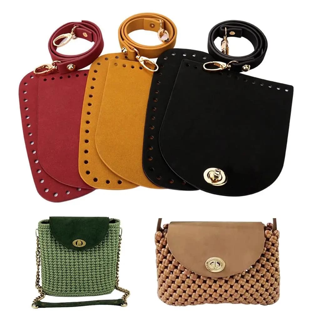 3Pcs/Set Woven Faux Leather Shoulder Bag Bottom Knitted Handbag Strap Crochet Bag For DIY Handmade Bag Backpack Accessories
