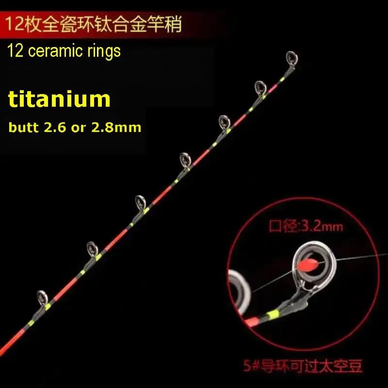 RA006 RA006T Titanium 0.6mm 0.8mm 1mm 55cm Butt 2.6mm or 2.8mm Raft Off-shore Fishing Rod Tips 12 Rings Line Hole 2mm or 3.2mm