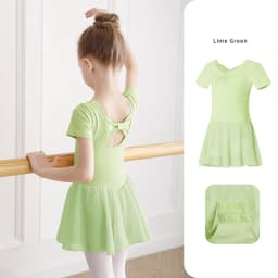 Ballet Dress Gymnastics Leotards for Girls Kids Short Sleeve Ballet Chiffon Skirted Leotards Bowknot Dancewear Ballet Bodysuits
