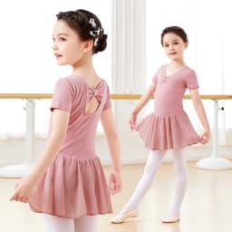 Ballet Dress Gymnastics Leotards for Girls Kids Short Sleeve Ballet Chiffon Skirted Leotards Bowknot Dancewear Ballet Bodysuits