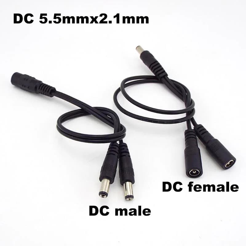 2 Way DC Power Adapter Cable 5.5mm X 2.1mm 1 Male to 2 Female 2 Male Splitter Connector Plug Extension for CCTV LED Strip Light