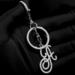 Trendy 26 Initials Crystal Cursive Letter Keychains Silver Color Alloy A-Z Letters Key Chains Rings Alphabet Keychain Charms