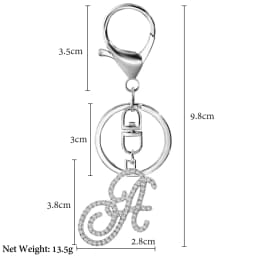 Trendy 26 Initials Crystal Cursive Letter Keychains Silver Color Alloy A-Z Letters Key Chains Rings Alphabet Keychain Charms
