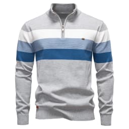 AIOPESON Men's Patchwork Pullover Sweater Cotton Casual Zipper Mock Neck Sweater for Men New Winter Fashion Warm Sweater for Men