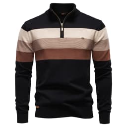AIOPESON Men's Patchwork Pullover Sweater Cotton Casual Zipper Mock Neck Sweater for Men New Winter Fashion Warm Sweater for Men