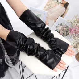 2022 New Black Punk Gothic Sexy Long PU Leather Fingerless Gloves for Women Rock Gloves Hip Pop Mittens Clubwear Dance Cosplay