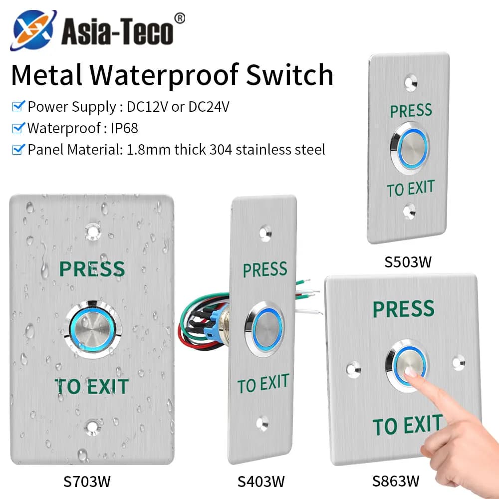 Waterproof Outdoor Exit Button LED Backlight and Non Luminous Optional COM NC Door Release Switch for Access Control Entrance SE