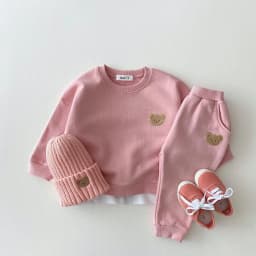 Kids Spring Sportswear Suits Girl Cute Small Bear Pullover Sweatshirts + Boys Loose Cotton Sweatpants 2pc Cartoon Tracksuit Set
