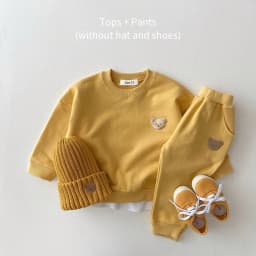 Kids Spring Sportswear Suits Girl Cute Small Bear Pullover Sweatshirts + Boys Loose Cotton Sweatpants 2pc Cartoon Tracksuit Set