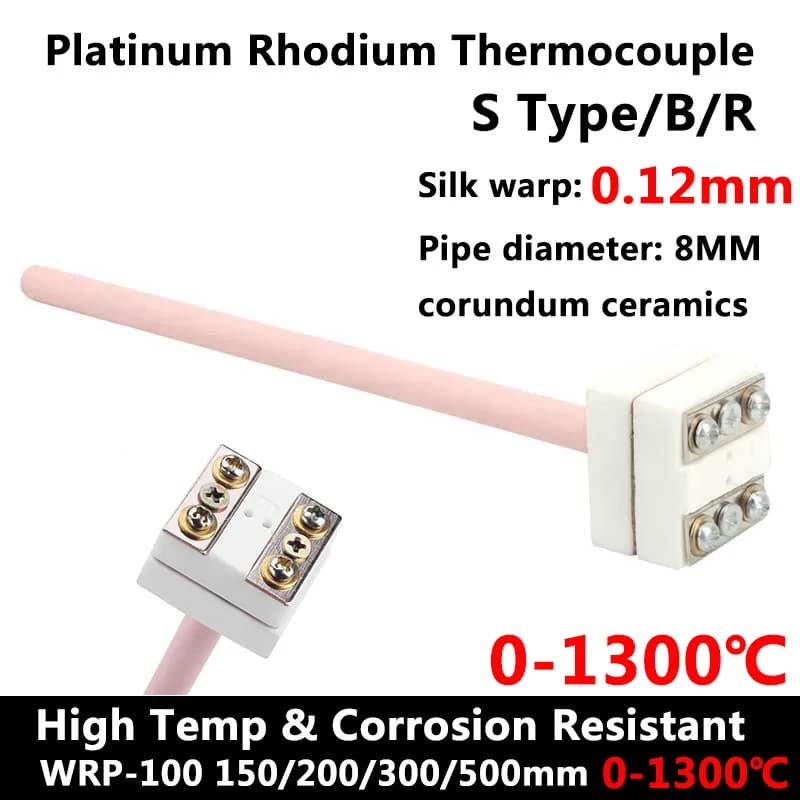 S Type Platinum Rhodium Thermocouple WRP-100 150/200/300/500mm Probe Temperature Sensor 0-1300℃ for Muffle Furnace Electric Kiln