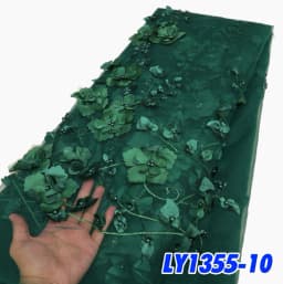 2026 Blue 3D Flower Lace Fabric With Pearls High Quality French Embroidery Tulle African Fabric For Wedding Party Dress Sewing