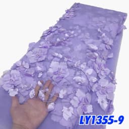 2026 Blue 3D Flower Lace Fabric With Pearls High Quality French Embroidery Tulle African Fabric For Wedding Party Dress Sewing