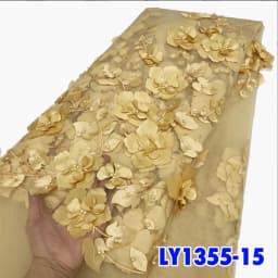 2026 Blue 3D Flower Lace Fabric With Pearls High Quality French Embroidery Tulle African Fabric For Wedding Party Dress Sewing