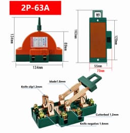 (1)High quality 2P knife switch 32A 63A 100A two-phase knife switch high power 220V double throw Disconnector