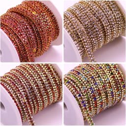 1/10 Yard 3 Rows Crystal AB Rhinestone Cup Chain Gold Silver Base With Claw Dress Decoration Trim Applique Sew On Garment Bags