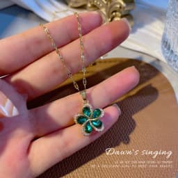 DIEYURO 316L Stainless Steel Green Zircon Flowers Pendant Necklace For Women New Luxury Girls Lucky Chain Birthday Jewelry Gifts