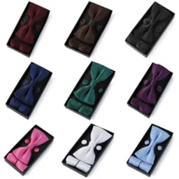 HUISHI Classic Black Bowtie Bow Ties For Mens Butterfly Bowknot Pocket Square Cufflinks Suit Set Bussiness Accessories Gift Box
