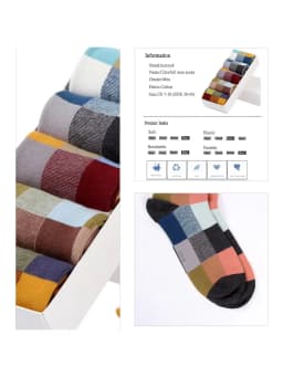 5 Pairs/Lot Combed Cotton Men's Socks Compression Socks Fashion Colorful Square Happy Dress Socks Men Size 39-45