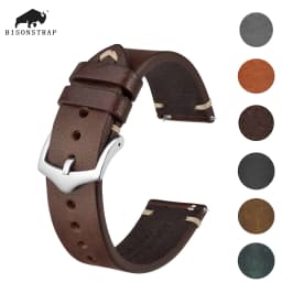 BISONSTRAP Crazy Horse Leather Watch Strap Bands,18mm 20mm 22mm,for Smartwatch Huawei Samsung Galaxy Gear,Black Green Brown