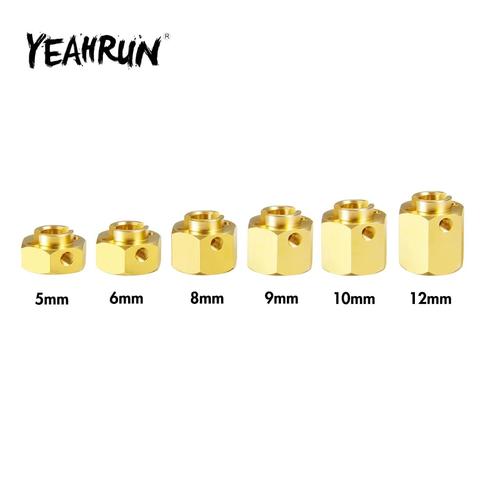 YEAHRUN 5/6/8/9/10/12mm Brass Wheel Hub Hex Extended Adapter for Axial SCX10 III AXI03007 AXI03004 Capra 1/10 RC Crawler Car
