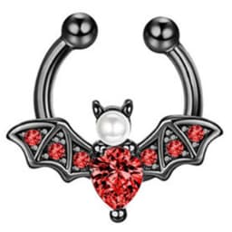 1PCS Crystal Fake Nose Ring Septum Jewelry Non Piercing Bat Fake Nose Ring Septum Cuff Earring Rook Faux Nose Piercing Clip On
