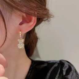 Cute Bear Earrings For Women Shiny Zircon Earrings New Trendy Golden Copper Drop Earring Party Wedding Jewelry Gifts A-