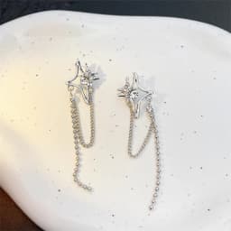Silver Color Star Tassel Earrings for Women Hollow Links Korean Fashion Cool Stuff Bohemian Hanging Earrings Female Ear Jewelry