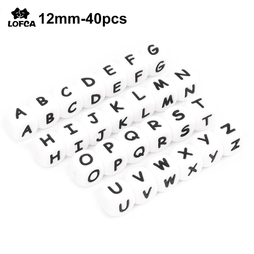 LOFCA 40pcs Alphabet Silicone Letter Beads 12mm Teething Beads Food Grade Teether English Letters Baby Nursing for Teething