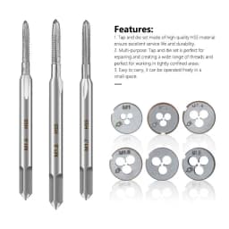  M1-M9 Right Hand Thread Tap and Die Set Metric Plug Tap Die HSS Machine Threading Tool Screw Thread Tap Drill Die Set 2pcs 