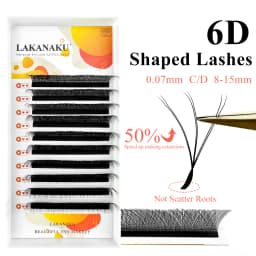LAKANAKU 6D Shape Cilia Eyelash Extension 0.07 C/D Mink Natural Soft Professional Makeup Cilios