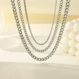 3pcs Necklace Set For Both Men And Women Hip Hop Style Stainless Steel Six Sided Grinding Cuban Chain Minimalist Jewelry