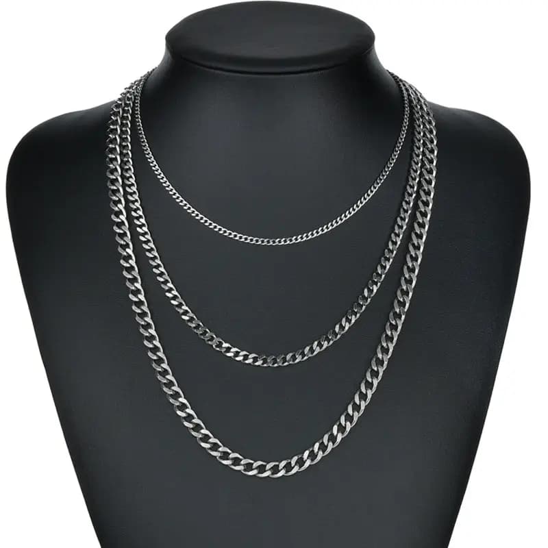 3pcs Necklace Set For Both Men And Women Hip Hop Style Stainless Steel Six Sided Grinding Cuban Chain Minimalist Jewelry