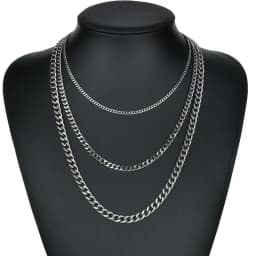 3pcs Necklace Set For Both Men And Women Hip Hop Style Stainless Steel Six Sided Grinding Cuban Chain Minimalist Jewelry