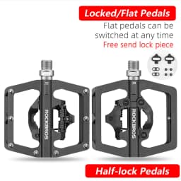 ROCKBROS Bicycle Pedal Non-Slip MTB Bike Pedals Aluminum Alloy Flat Platform Applicable SPD Half-lock Pedal Cycling Accessories