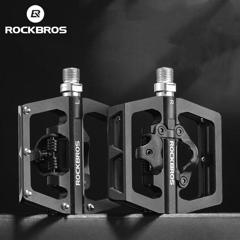 ROCKBROS Bicycle Pedal Non-Slip MTB Bike Pedals Aluminum Alloy Flat Platform Applicable SPD Half-lock Pedal Cycling Accessories
