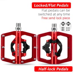 ROCKBROS Bicycle Pedal Non-Slip MTB Bike Pedals Aluminum Alloy Flat Platform Applicable SPD Half-lock Pedal Cycling Accessories