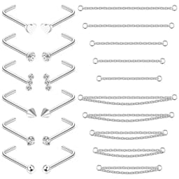 Nose Rings Chain Piercing Across Double with Chain Studs with Chain 20G Piercing Stud Nostril Jewelry for Women Men