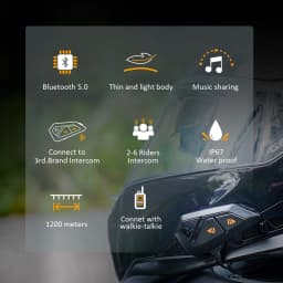 FreedConn Motorcycle Intercom Bluetooth Headset Helmet Headphones Waterproof Music Share BT 5.0 FM Radio Commutator Earphone