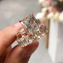 Huitan Luxury Trendy Square Cubic Zirconia Promise Rings for Women 2Pcs Set Silver Color/Gold Color Wedding Rings Hot Jewelry
