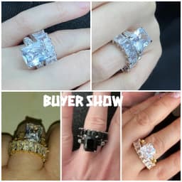 Huitan Luxury Trendy Square Cubic Zirconia Promise Rings for Women 2Pcs Set Silver Color/Gold Color Wedding Rings Hot Jewelry