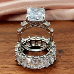 Huitan Luxury Trendy Square Cubic Zirconia Promise Rings for Women 2Pcs Set Silver Color/Gold Color Wedding Rings Hot Jewelry