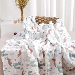 Elinfant Cute Soft Print Baby Towel Wrap 120x110cm Bamboo Cotton Baby Muslin Swaddle Blanket