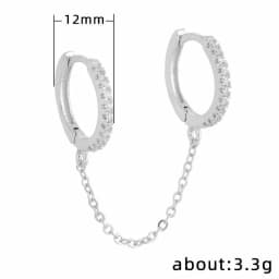 Huitan One PCS Hot Sale Two Hole Piercing Earrings for Women Brilliant Crystal Zircon 3 Metal Color Chain Earring Party Jewelry