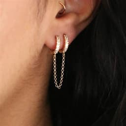 Huitan One PCS Hot Sale Two Hole Piercing Earrings for Women Brilliant Crystal Zircon 3 Metal Color Chain Earring Party Jewelry