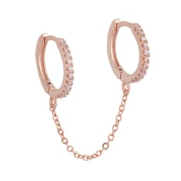 Huitan One PCS Hot Sale Two Hole Piercing Earrings for Women Brilliant Crystal Zircon 3 Metal Color Chain Earring Party Jewelry