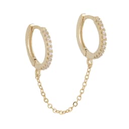 Huitan One PCS Hot Sale Two Hole Piercing Earrings for Women Brilliant Crystal Zircon 3 Metal Color Chain Earring Party Jewelry