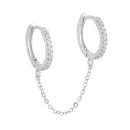 Huitan One PCS Hot Sale Two Hole Piercing Earrings for Women Brilliant Crystal Zircon 3 Metal Color Chain Earring Party Jewelry