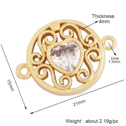Trendy Star Moon Love Heart Flower Connector,18K Gold Plated CZ Charm Jewelry Findings Bracelet Necklace Accessories Supply M55